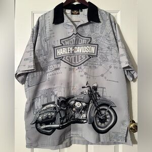 HARLEY DAVIDSON Motor Clothes Men’s Vintage Y2K Button Up Overall Print XL CLEAN